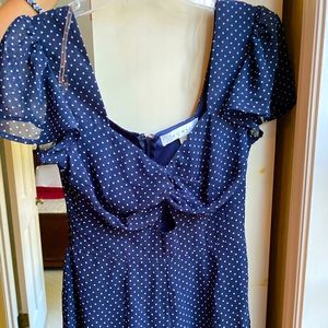 Cute polka dot navy blue dress with flutter sleeve